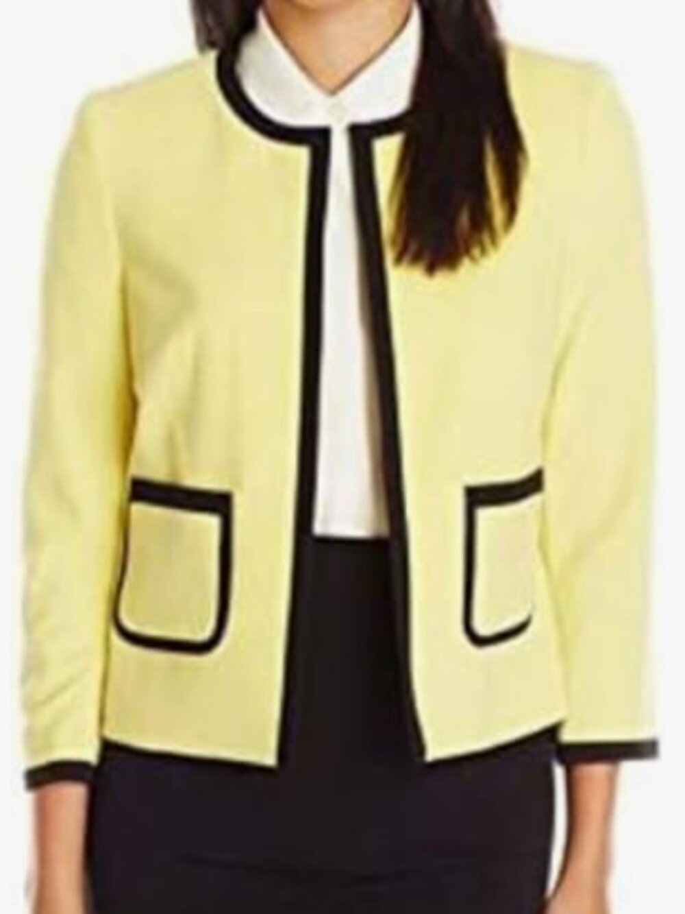 Nine West Open Front Piped Collarless Jacket Blazer - Womens 4